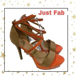 Just Fab Women's Suede Platform Ankle Strap Tan Orange Heels 9